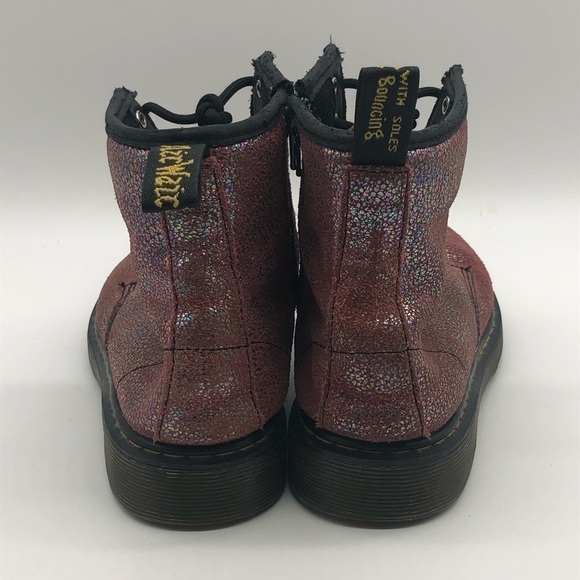 Dr. Martens Boots Girls 4 Delaney Pink Glitter Combat Lace Up High Top Moto - Picture 5 of 7